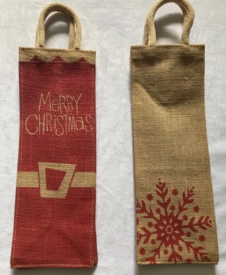 2 рождественских винных пакета с мешковиной - Изображение 1 из 2