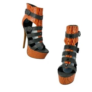 Paper Fox Soji BootiesFaux Orange Croc Platform Womens Size 8.5 - Picture 1 of 9