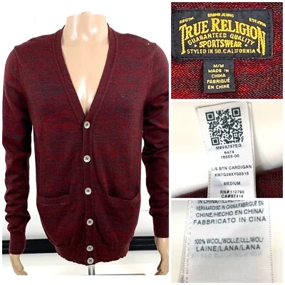 SUÉTER CÁRDIGAN DE LANA TRUE RELIGION PARA HOMBRE TALLA MEDIANA BORGOÑA EXCELENTE ESTADO Foto 1 de 4