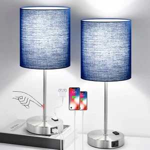 Set of 2 Touch Control Table Lamps with 2 USB & AC Outlet, 3-Way Dimmable Bedsid - Picture 1 of 12