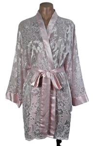 VTG 90s Fredericks of Hollywood Light Pink Sheer Shiny Floral Robe Size L Sissy - Picture 1 of 10