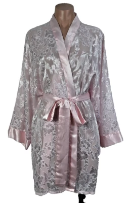 VTG 90s Fredericks of Hollywood Light Pink Sheer Shiny Floral Robe Size L Sissy - Image 1 of 4
