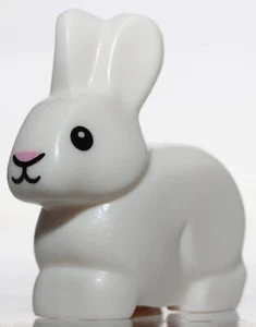 Lego White Bunny Rabbit Black Eyes Mouth Bright Pink Nose - Picture 1 of 2