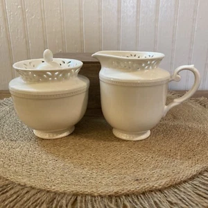 Grace's Teaware Creamer And Sugar Set Beautiful Solid White Cut Out W/ Details - Picture 1 of 7