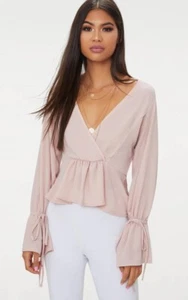 Blush Chiffon Deep Plunge Blouse Size 8 - Picture 1 of 3