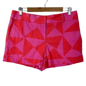 Loft Riviera Shorts Size 8 Bold Pink Red Geometric Pockets Linen Blend 4" Inseam - Picture 1 of 4
