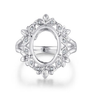 Bague à monture diamant ovale Exquiste art déco si 13 x 11 mm or blanc 14 carats