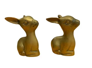 Solid Brass Animals 2 Fawn Deer Made in Korea Heavy MCM - Picture 1 of 5