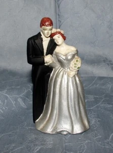 Vintage 25th ANNIVERSARY CHALKWARE Wedding Cake Topper Bride and Groom Figurine - Picture 1 of 3
