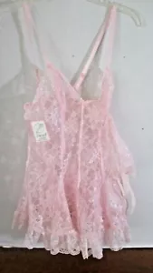 DEXEL~Sheer PINK FLORAL LACE BABYDOLL NIGHTIE & THONG PANTY~Womens' Small~NWT - Picture 1 of 5