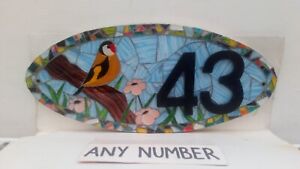 Goldfinch Glass Mosaic House Sign Number Plaque Door Plate