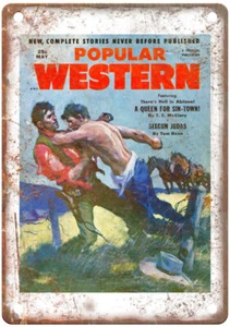 1953 Pulp Cover Popular Western v44 n02 Retro Look Reproduction Metal Sign J1633 - Picture 1 of 2