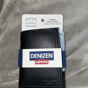 Men's Levi's Leather Trifold Wallet ID6 Card Interior Zipper Black RFID
