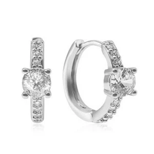 Earrings Silver Zirconia 18K White Gold Plated Ladies Ø 14 MM Watertight O6185D - Picture 1 of 5