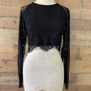 For Love & Lemons Midnight Black Lace Crop Top NWT Size Small - Picture 1 of 8