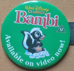 Vintage Pin Badge Bambi Walt Disney Classics Available On Video Now - Picture 1 of 1