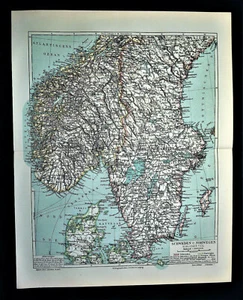 1902 Geographischer Druck: Karte von SÜDSCHWEDEN UND NORWEGEN-SCHWEDEN-NORWEGEN MEYERS - Bild 1 von 1
