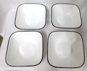 Corelle Simple Lines Square Cereal Soup Bowls with Gray/Black Rim USA Set 4 - Picture 1 of 9