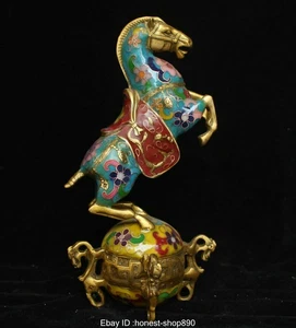 8.8" Chinese Folk Fengshui Bronze Cloisonne Enamel Animal Dragon Horse Statue - Picture 1 of 10