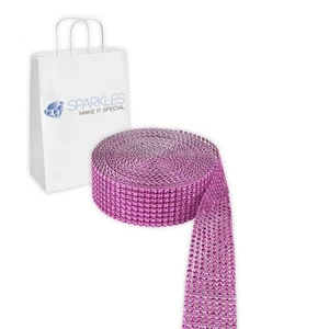 Hot Pink 8 Row Diamond Rhinestone Ribbon Trim Mesh Wrap 10 Yards - Wedding qb - Picture 1 of 5