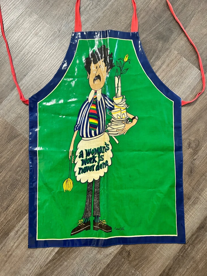 Delantal de broma de humor laminado recubierto de PVC vintage para mujer británica Foto 1 de 4