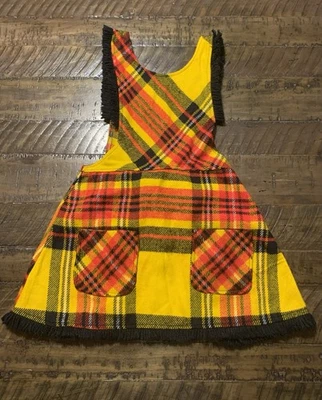 Vintage 1960s Junior Plaid Pinafore Apron Top Fits XS–M Mod Tartan Retro Boho - Image 1 of 4