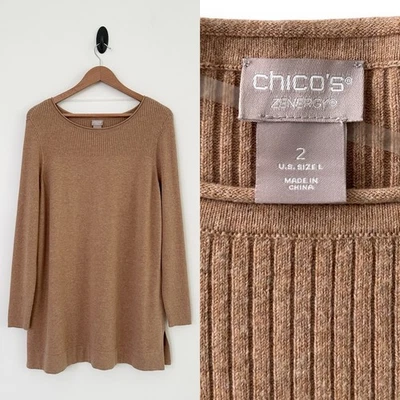 Suéter Pullover Chico's Zenergy Mujer Grande Marrón 2 Mangas Largas Mezcla Cachemira Foto 1 de 4