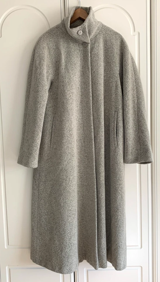 Abrigo Henry Blanco Irlanda Gris Cuello Alto Lana-Cachemira-Angora Longline Reino Unido 10 Foto 1 de 4