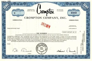 Crompton Co., Inc. - Specimen Stocks & Bonds - Bild 1 von 1