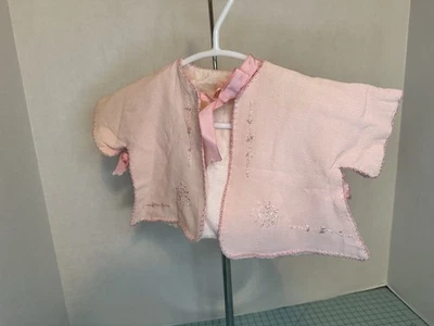 Vintage Hand Embroidered Handsewn Pink Baby Kimono Jacket Cover Over - Imagem 1 de 4