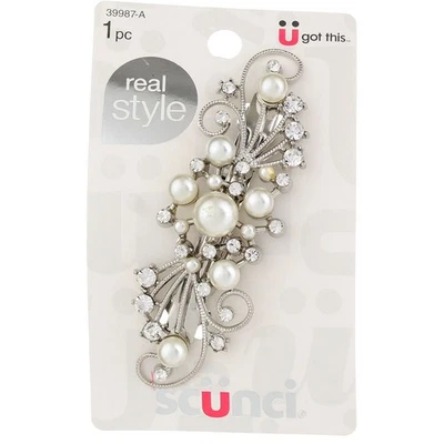 Scunci Real Style Fashion Barrette, Pearl Studded, 39987-A - Image 1 of 2