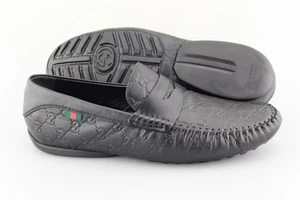 Men's GUCCI 'Guccissima GG' Black Leather Loafers Size US 11.5 GUCCI 11 - G - Picture 1 of 6