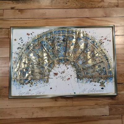 Spring Fan by William Gatewood Hand Signed Lithograph Gilded Gold USA VTG 24x16 - Image 1 of 4