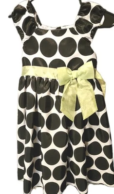 Vestido Cherokee Blanco/Negro Lunares Niñas Talla 6x Con Detalle de Lazo Verde Foto 1 de 4