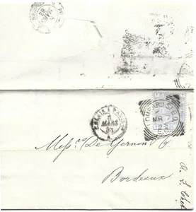 GB 1883 2.1/2d Blue Pl.22 Entire with Lombard St BO Squared Circle to Bordeaux - Picture 1 of 2