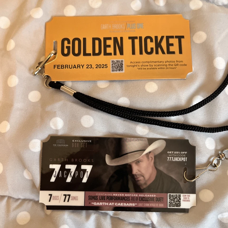 Two Garth Brooks exclusive boxy golden ticket lanyards February 23, 2025 Las Veg - Image 1 of 3