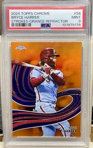 2024 Topps Chrome Strokes S-6 Bryce Harper Orange Refractor /25 PSA 9 - Picture 1 of 2