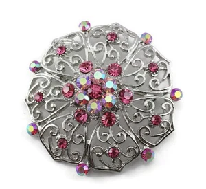 Pink Fancy Austrian Rhinestone Crystal Luxurious Bridal Wedding Brooch Pin - Picture 1 of 1