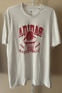 Men’s Adidas White & Red Basketball Logo T Shirt Sports Size XL - Picture 1 of 11
