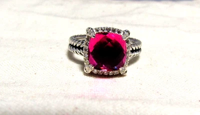 Anillo DAVID YURMAN plata esterlina rosa turmalina y diamantes talla 6,25 Foto 1 de 4