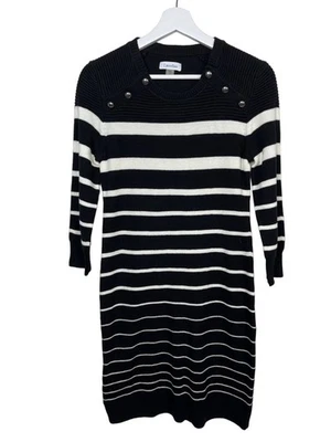Calvin Klein Sweater Dress Women’s Petite Medium Black White Striped Knit Casual - Image 1 of 4