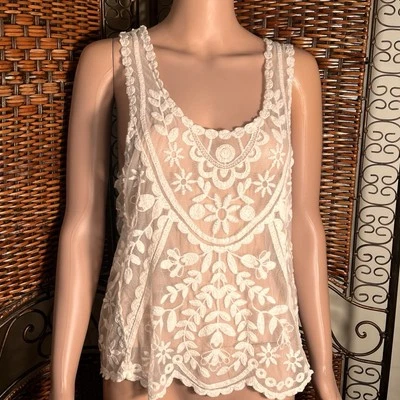 Top Exhilaration para mujer boho retro preppy cottagecore marfil de encaje, talla Lg Foto 1 de 4