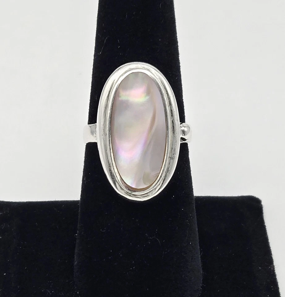 Vintage Sterling Silver Stunning Mother of Pearl Inlay Ring Size 7 - 5.4g - Image 1 of 4