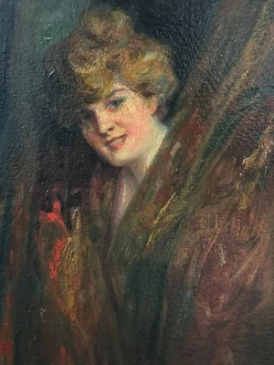 ÖLGEMÄLDE JUGENDSTIL AKT EROTIK PORTRAIT JUNGE DAMEGERAHMT - Bild 1 von 4