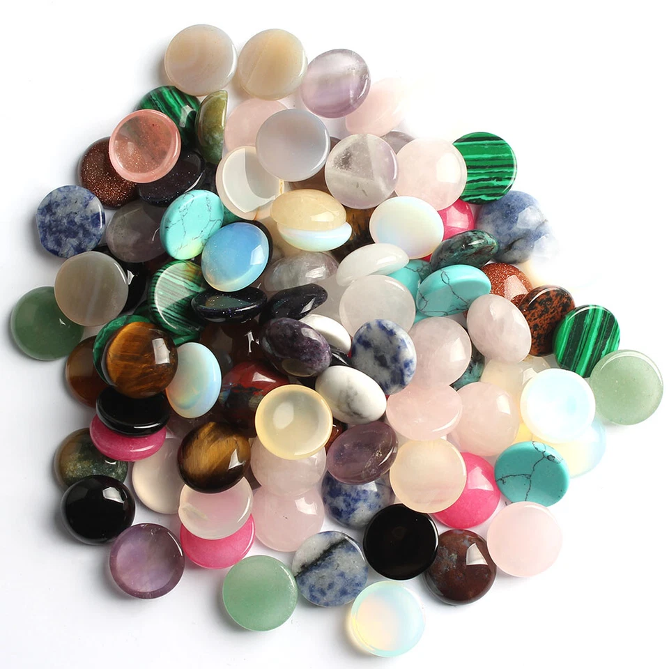 500pcs 14mm Natural Mixed Stone Round CAB CABOCHON DIY DIY Jewelry No Holes - Image 1 of 4