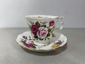 Royal Albert Fine Bone China England Teacup Saucer Set Pink White Yellow Floral - Picture 1 of 5