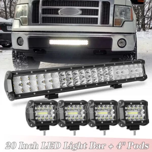20 inch LED Light Bar Combo Spot Flood Truck Offroad +4x 4" Pods For Jeep SUV - Picture 1 of 14