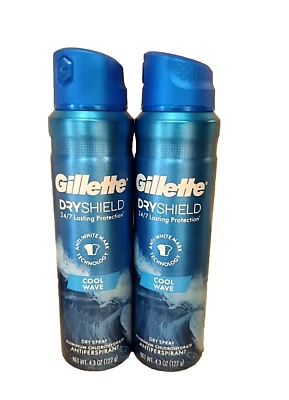 Lote de 2 antitranspirantes Gillette Dryshield Cool Wave Dry Spray 4,3 oz caducidad 26/02 Foto 1 de 2