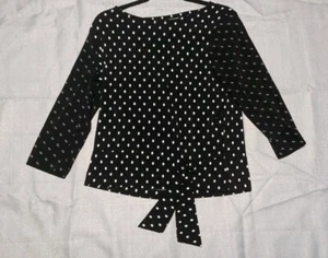 Chico's Blouse Women Size 1 Black White Polka Dots Long Sleeve TShirt EUC - Picture 1 of 11