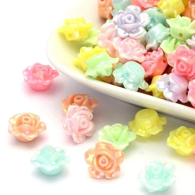 100 pcs! 12mm Acrylic Assorted Pastel Color Flower Rose Jewelry Craft Beads - Image 1 of 4